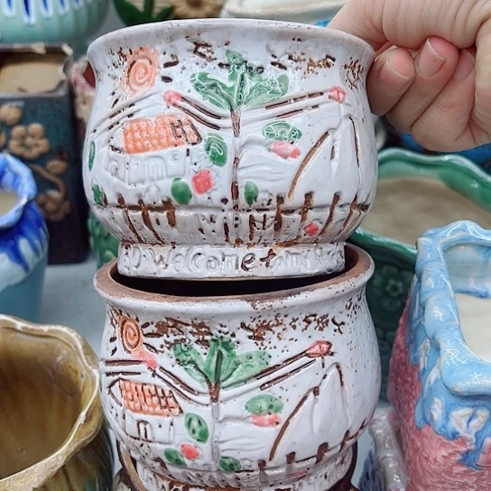 多肉绿植陶瓷花盆9.9包邮，有孔