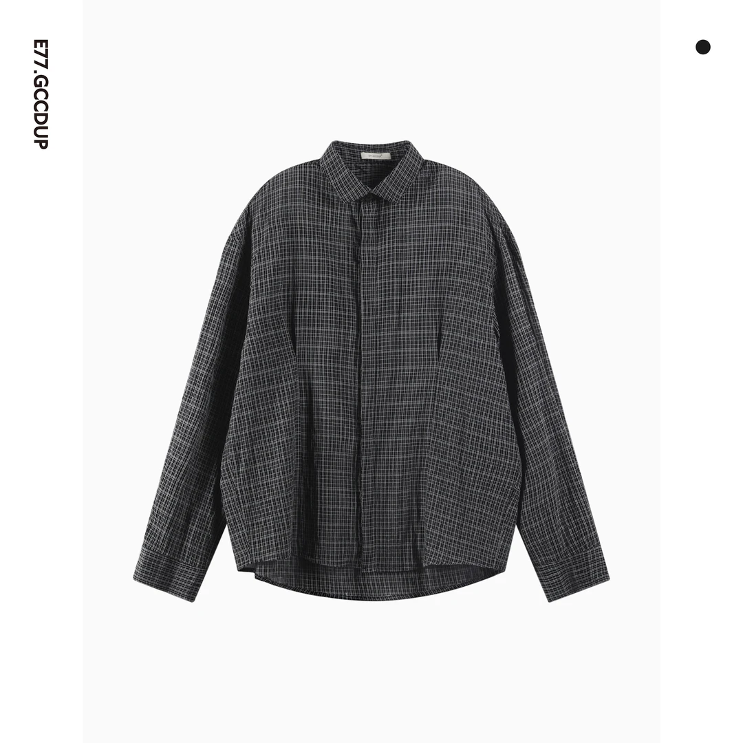 夏季复古格子百搭衬衣长袖设计宽松男女同款衬衫6089