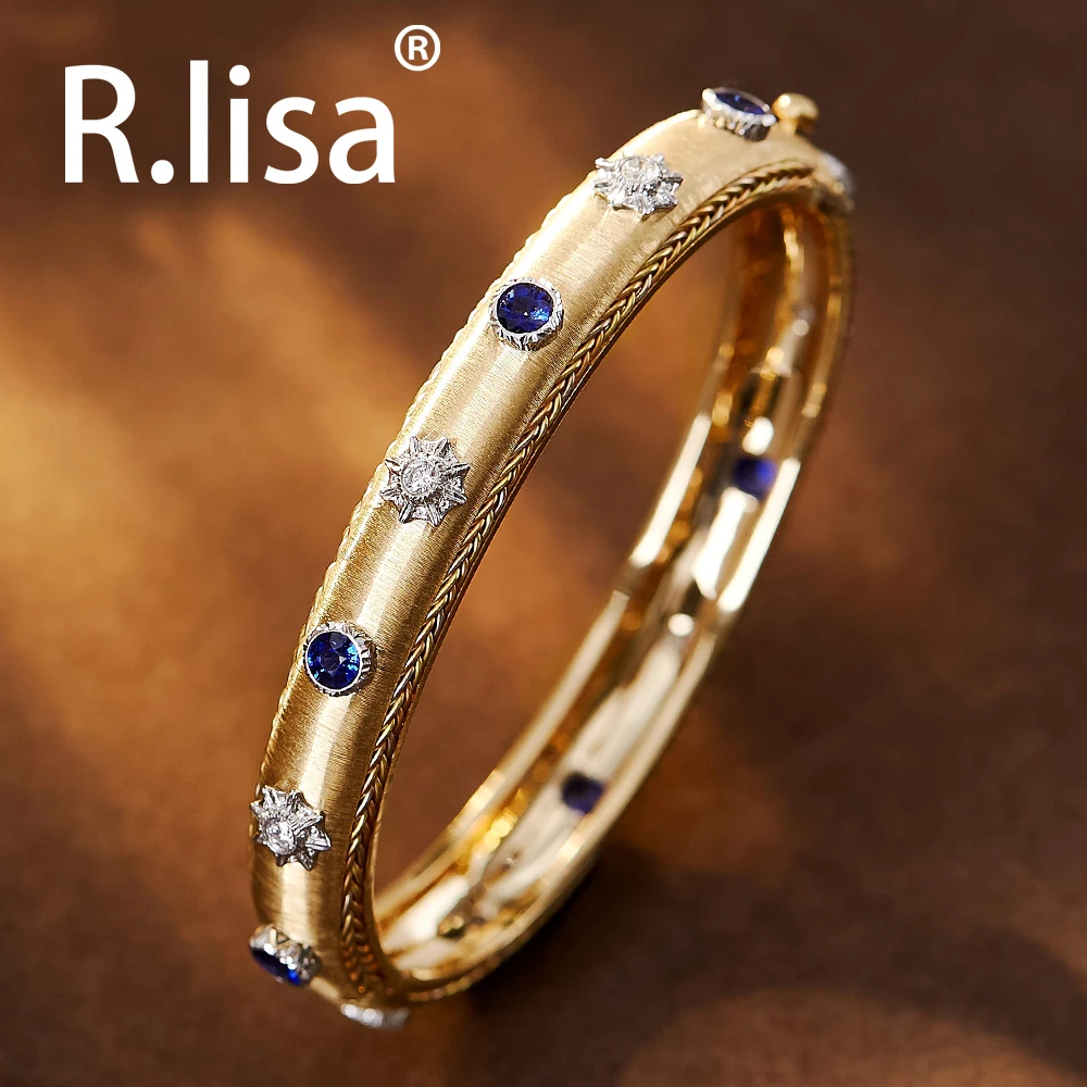 18K金蓝宝石钻石三色编织款手镯简约大气时尚百搭贵气重工复古
