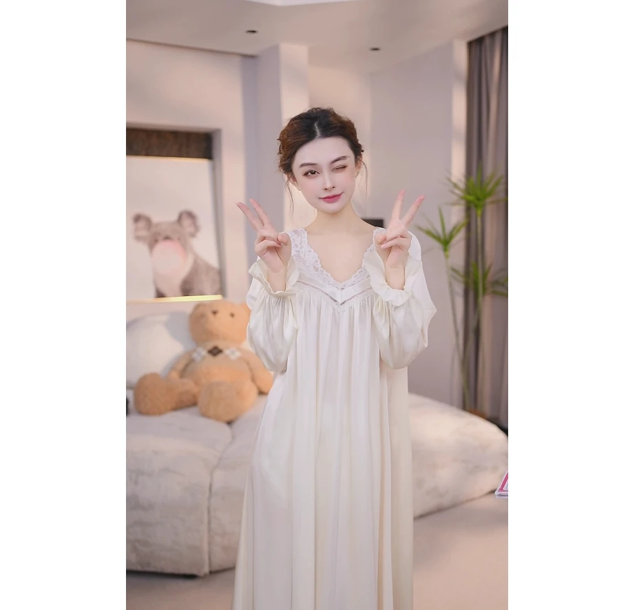查理夫人【无编码5】气质睡裙家居服蕾丝显瘦白色时尚春季