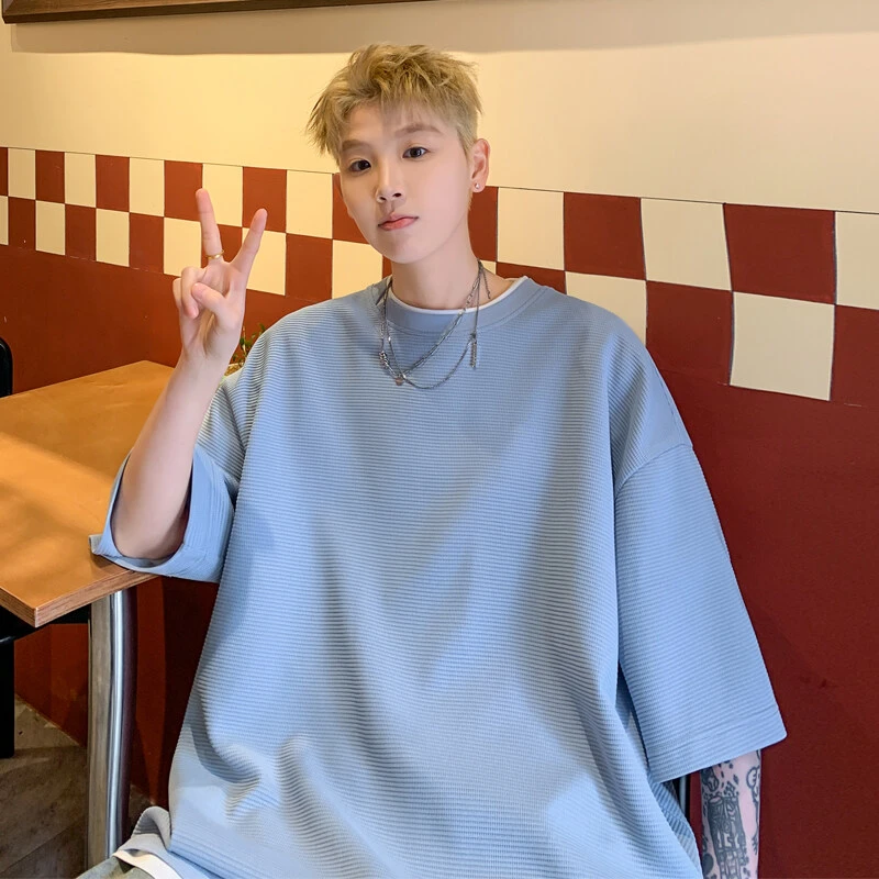 夏季新款短袖美式百搭纯色简约宽松T恤潮牌ins男士上衣