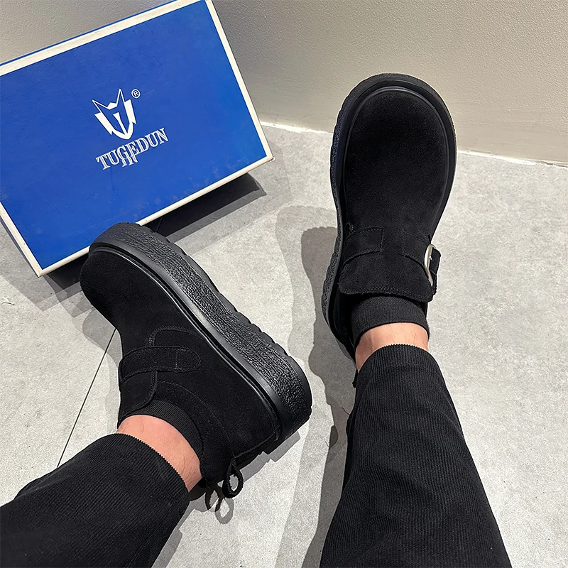 大头德比鞋2025秋季新款反绒皮厚底轻便真皮工装鞋加绒保暖休闲鞋