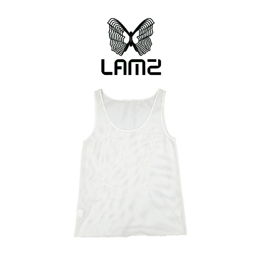 lamz 小众透视感叠穿无袖清新白色网纱蝴蝶刺绣背心 Lamz03SY033