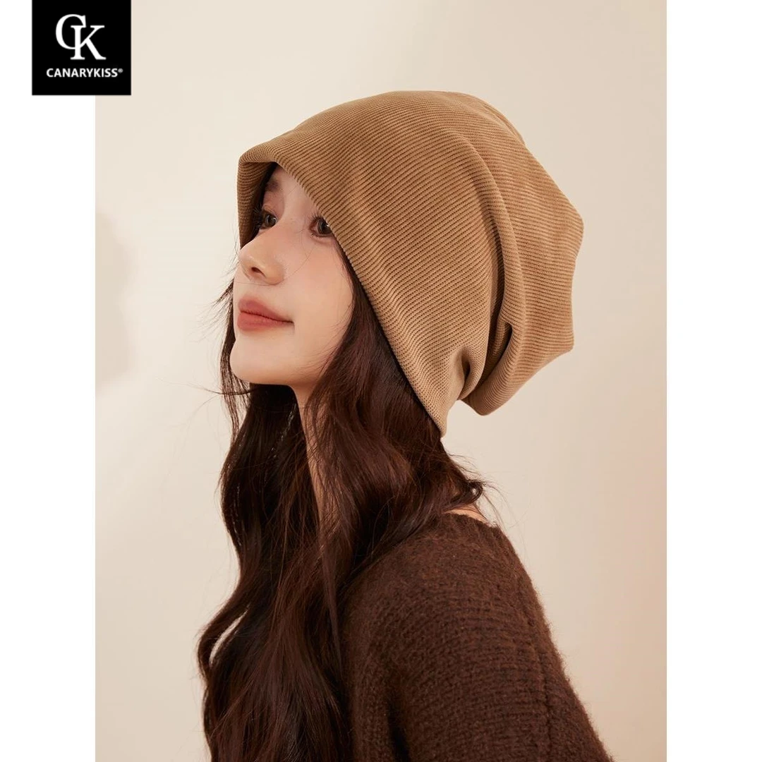 CanaryKiss慵懒风复古灯芯绒堆堆帽女冷帽套头帽宽松纯色月子帽秋