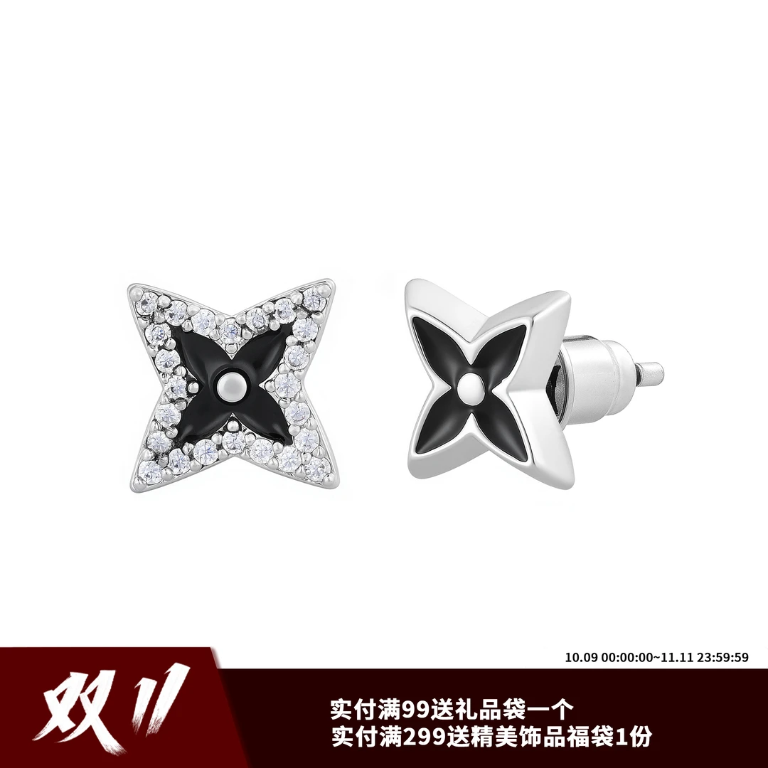 ICEGANG 铜合金莫桑石耳饰  四叶草Spike圈钻珐琅耳钉高级