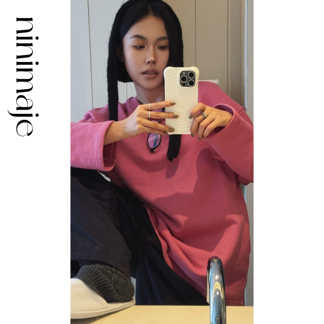 NanBeiBei 极简设计款100棉纯色百搭圆领长袖纯色卫衣T 7260