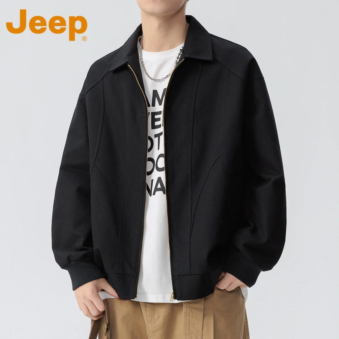 JEEP吉普美式潮牌纯棉工装夹克男款春秋季宽松休闲翻领外套上衣服