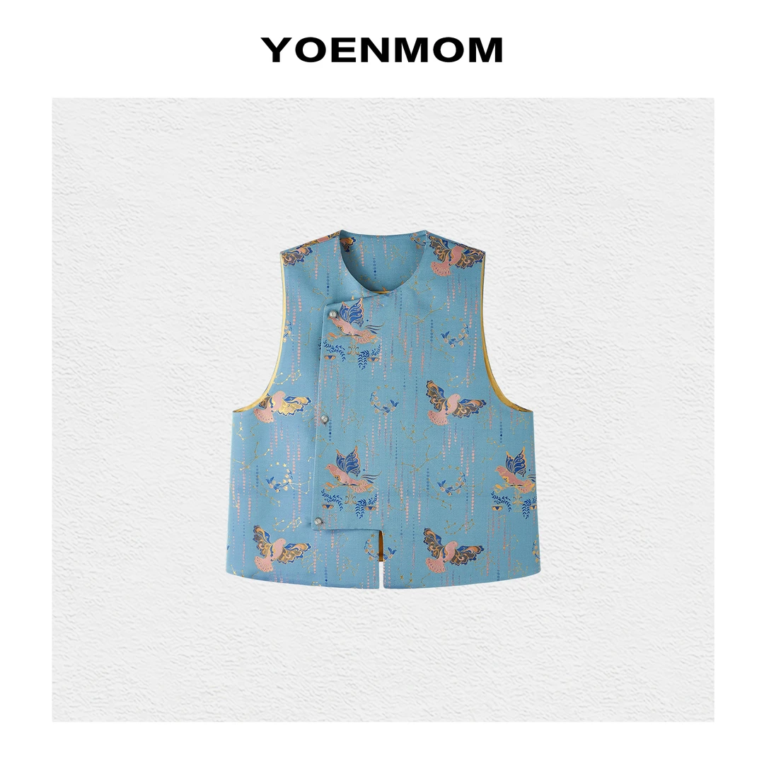 YOENMOM·天秤座·春夏新品 钱小萍织金三重纬宋锦足银扣斜襟马甲