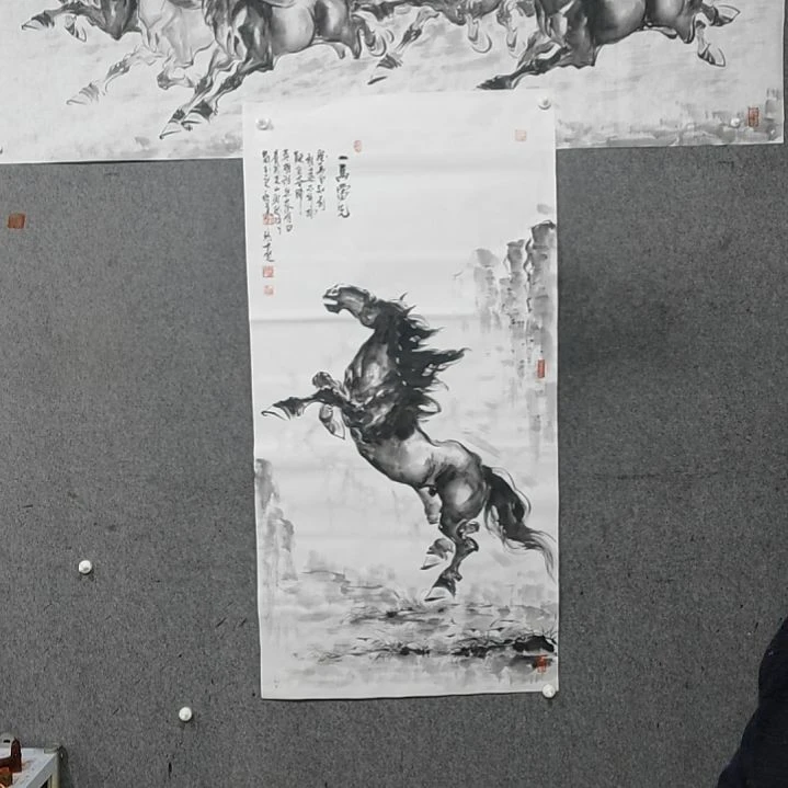 国画贴****果水墨写意马图双骏