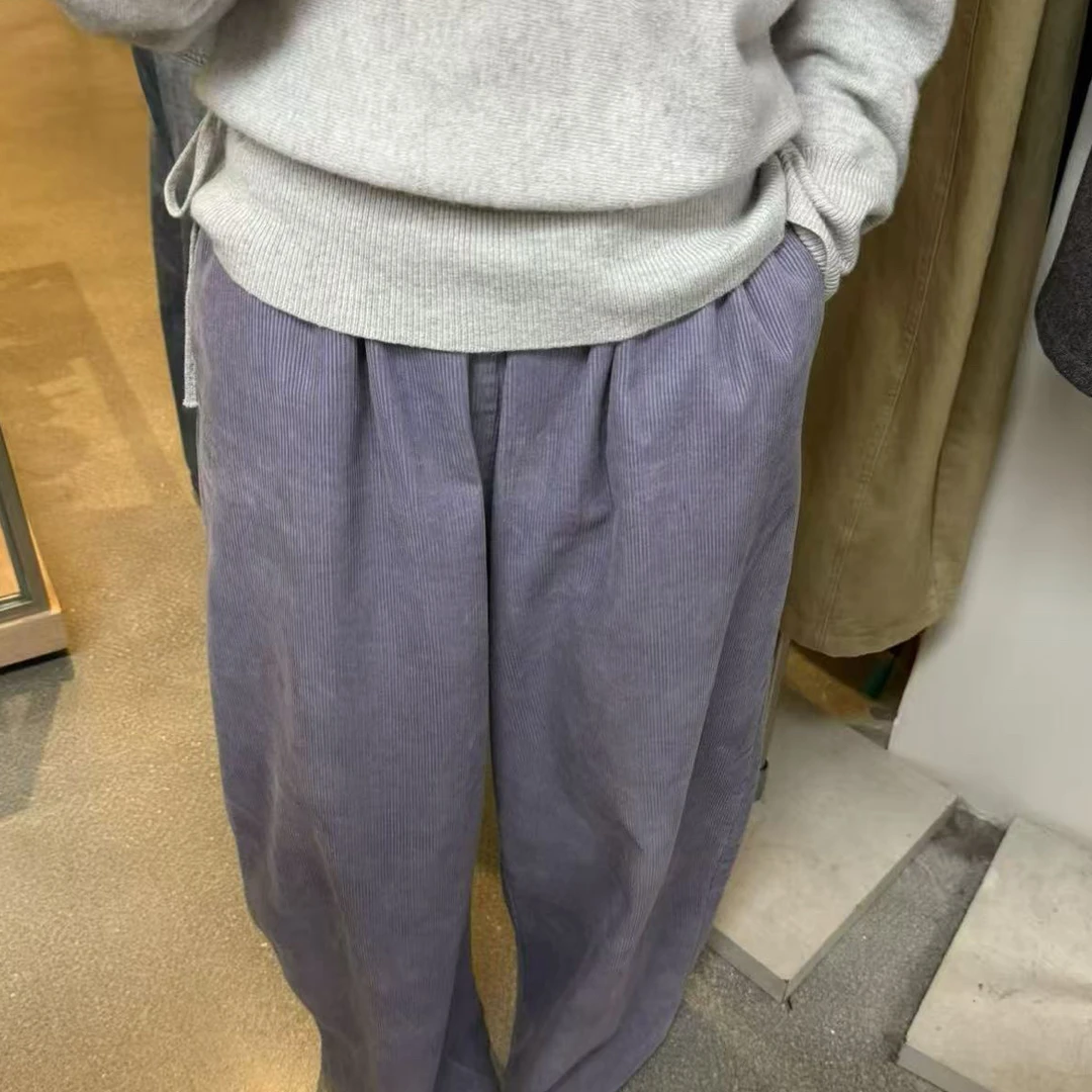 模特自留秋季新款 颜色很好看的紫色灯芯绒休闲裤女