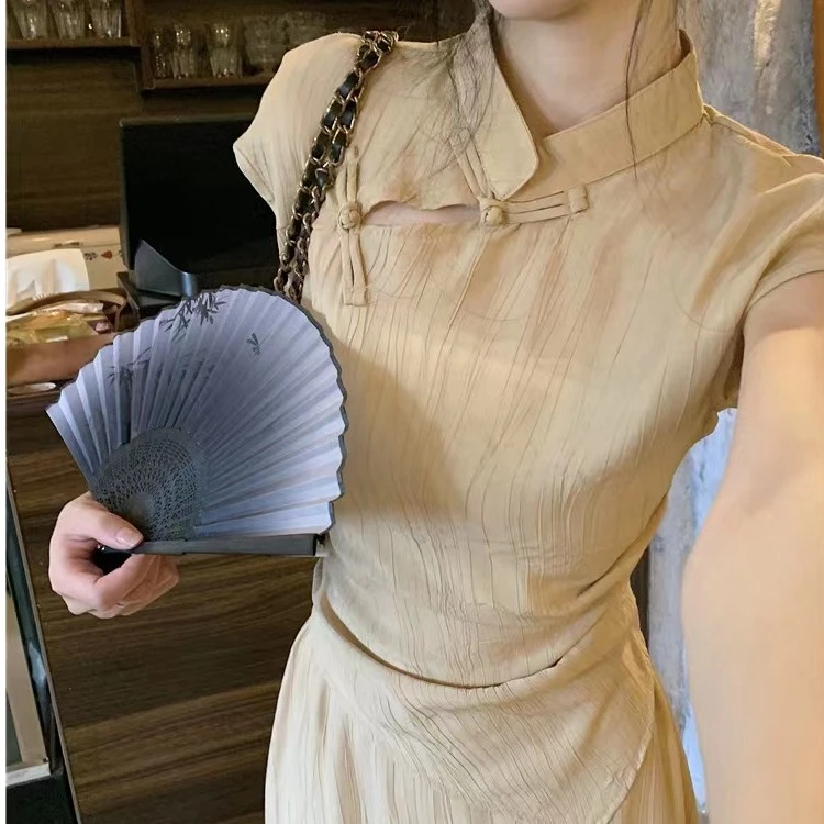 【北方以北】新中式国风改良版盘扣不规则镂空上衣百搭显瘦禅意上衣