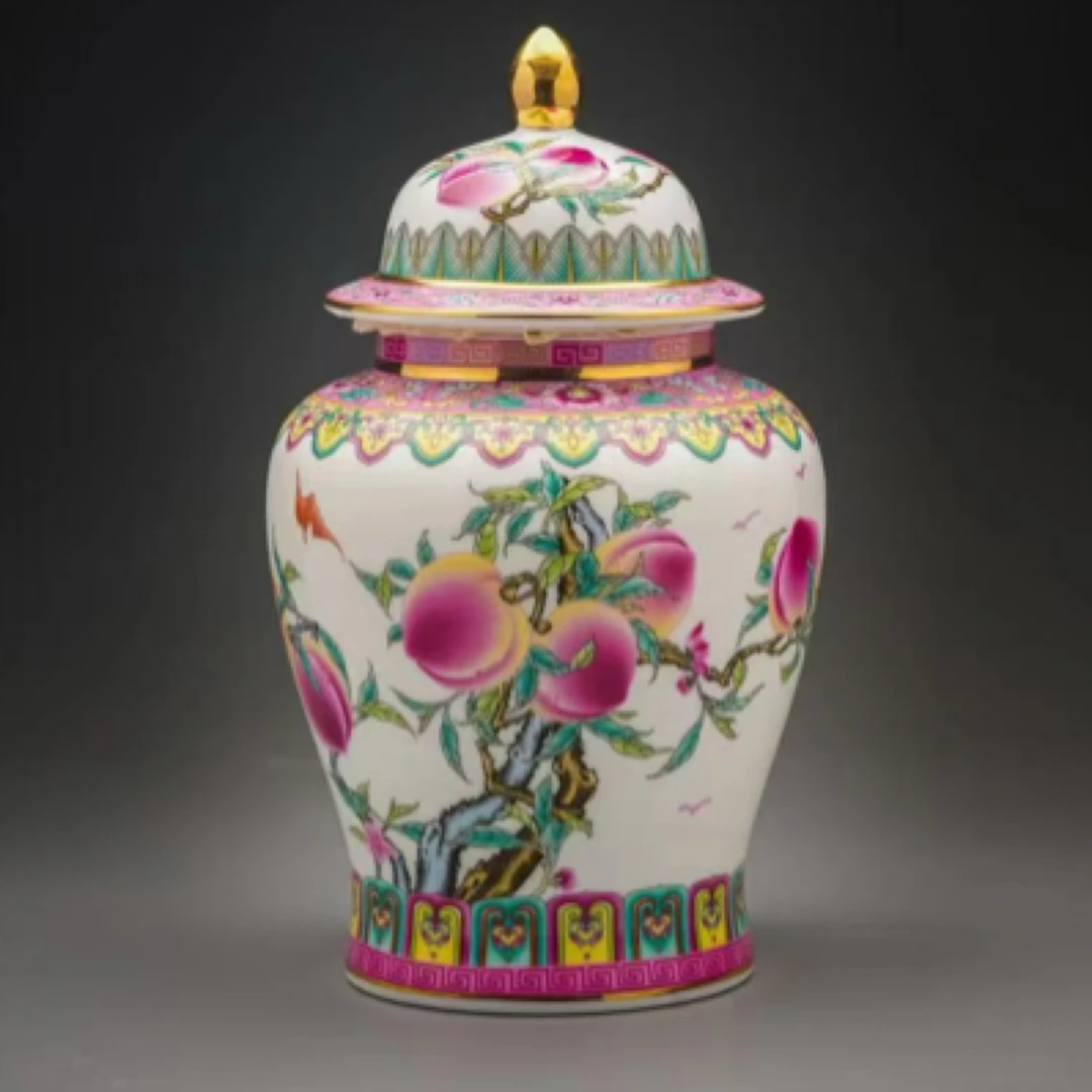 陶瓷九桃五福将军罐---