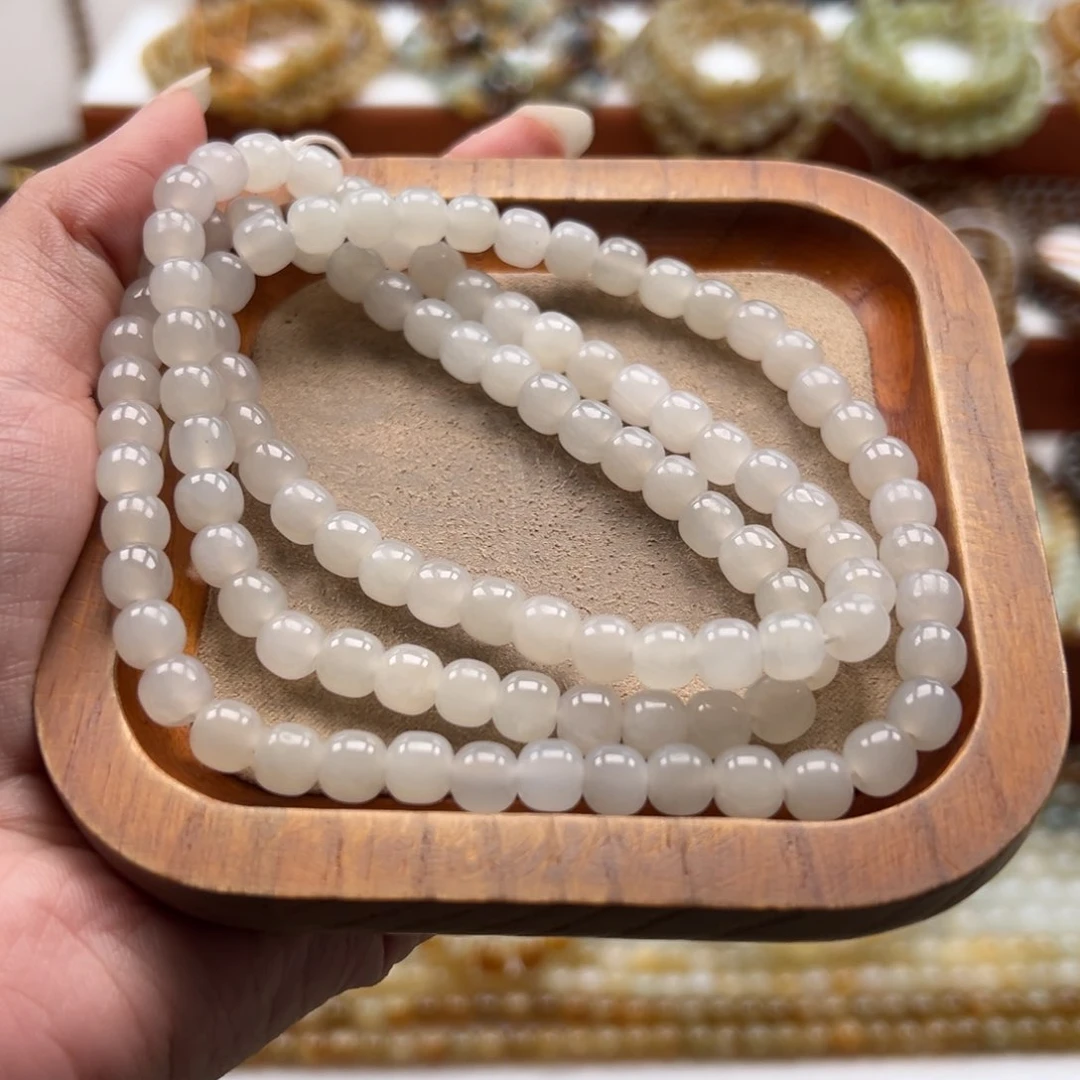 毛衣链未镶嵌和田玉珠串6*7mm