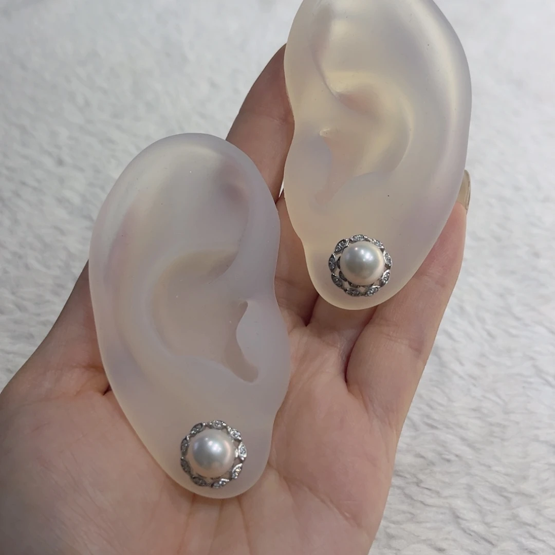 银S925镶嵌耳饰淡水珍珠