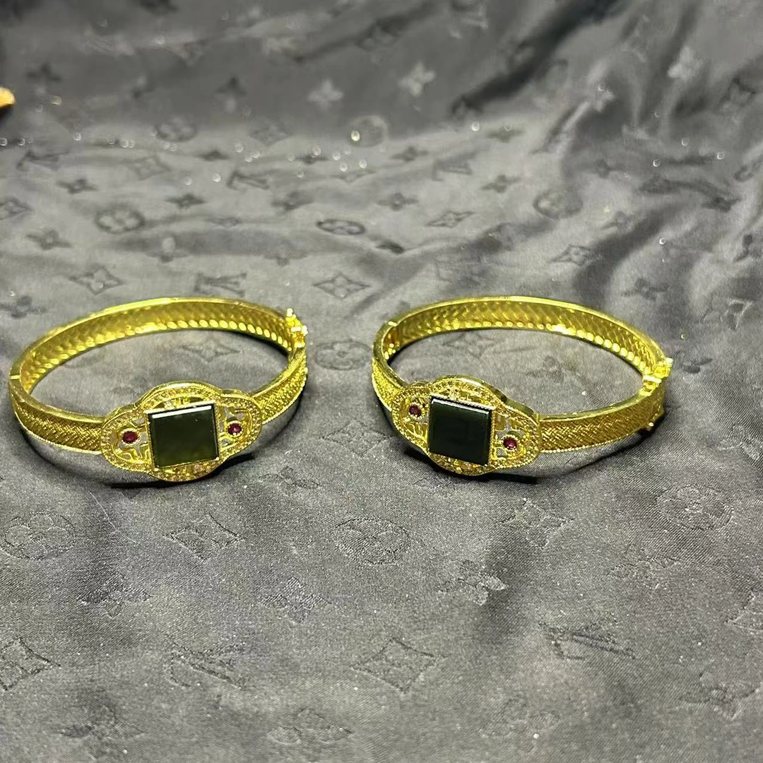 【玉合缘】吉祥如意宫廷风宽版和田玉墨玉手镯-多样性发一 2131