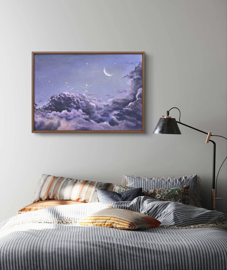 高级定制【紫色星河】油画客厅沙发背景墙装饰画尺寸：40*50cm