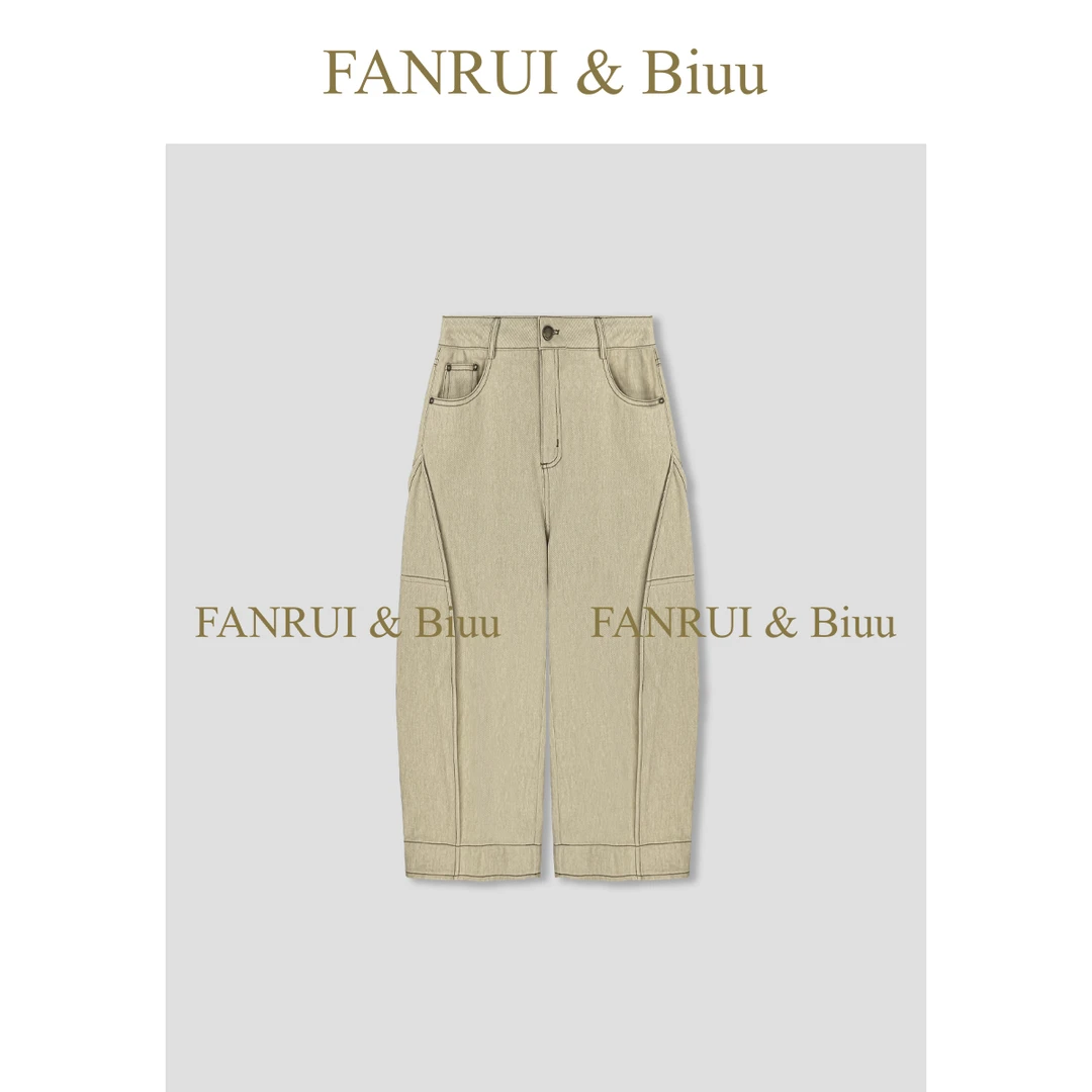 FANRUI/泛芮「黄丘」夏季复古休闲百搭高腰宽松牛仔直筒裤女B16944