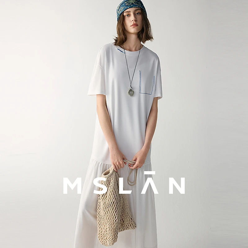 MSLAN 淡人穿搭 假两件T恤裙轻盈呼吸感连衣裙25夏新款MHBL548