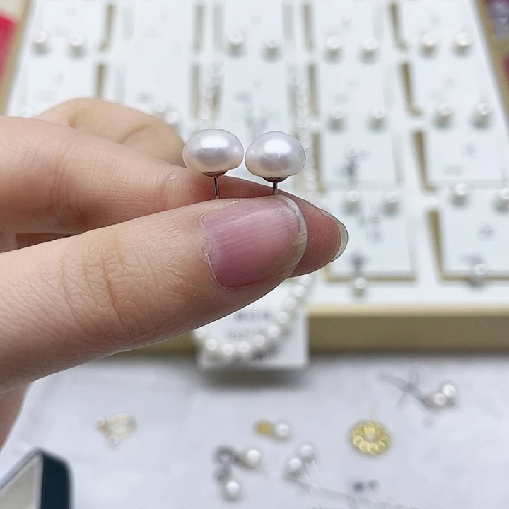 淡水珍珠耳饰银S925镶嵌优*