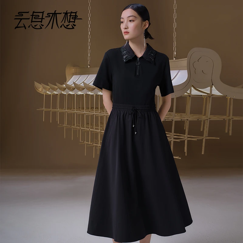 Ysimo-X云思木想 木棉花开 裁片+珠粒绣腰间橡筋抽绳连衣裙12891