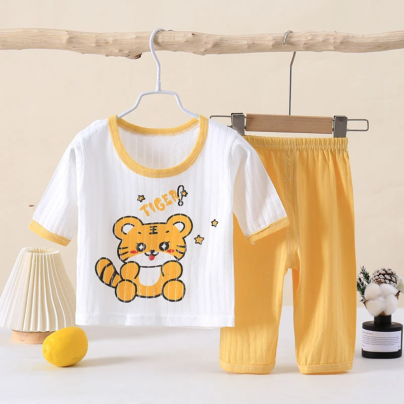 夏季薄款纯棉宝宝空调服儿童短袖短裤家居服睡衣套装