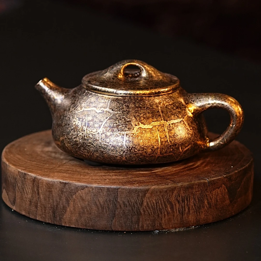 宜兴茶具 金贝烧窑变手工石瓢高端自用大气创意紫砂壶