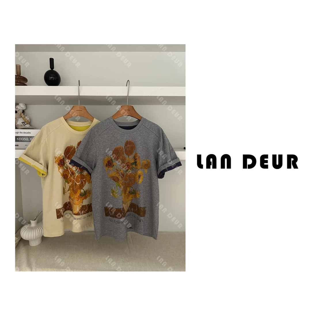 JIUJIU【野生静香】休闲百搭油画印花T恤时尚小众设计感短袖上衣