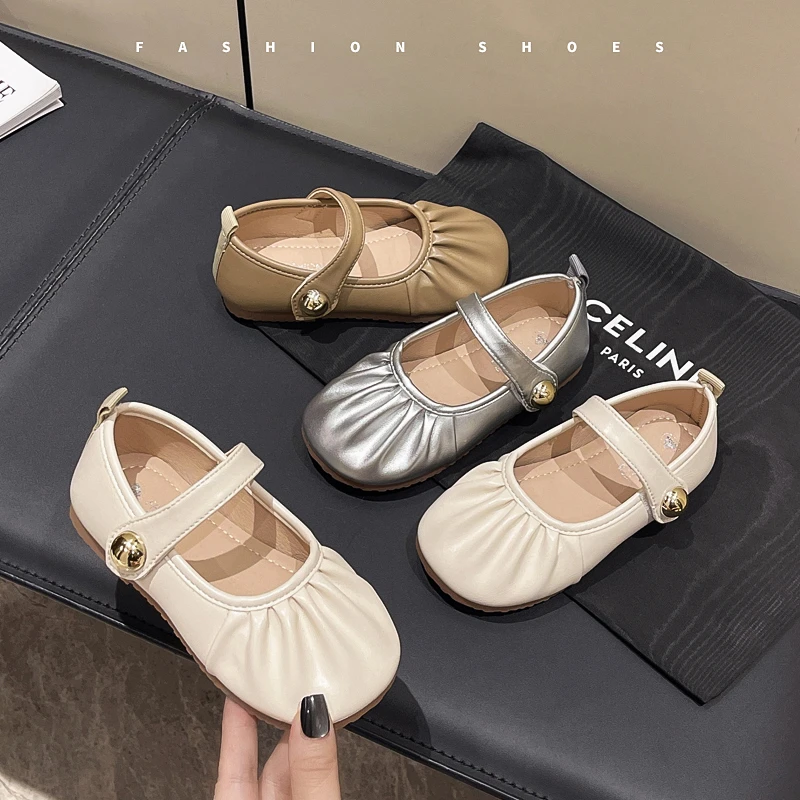 宝宝童鞋女童皮鞋2025新款儿童春季韩版银色单鞋时尚软底豆豆鞋