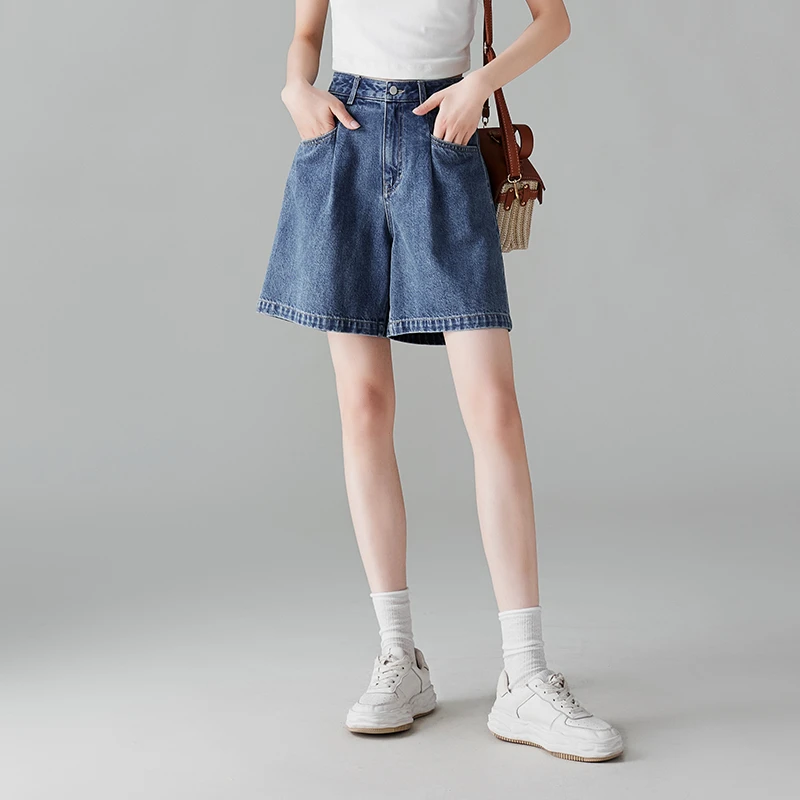 索菲丝尔2025夏季新款纯棉高腰薄款百搭休闲牛仔A字短裤女522253