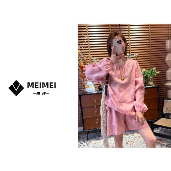 XMM【粉色恋人百分百苎麻重工刺绣新中式国风套装】潮流洋气GZJ7107
