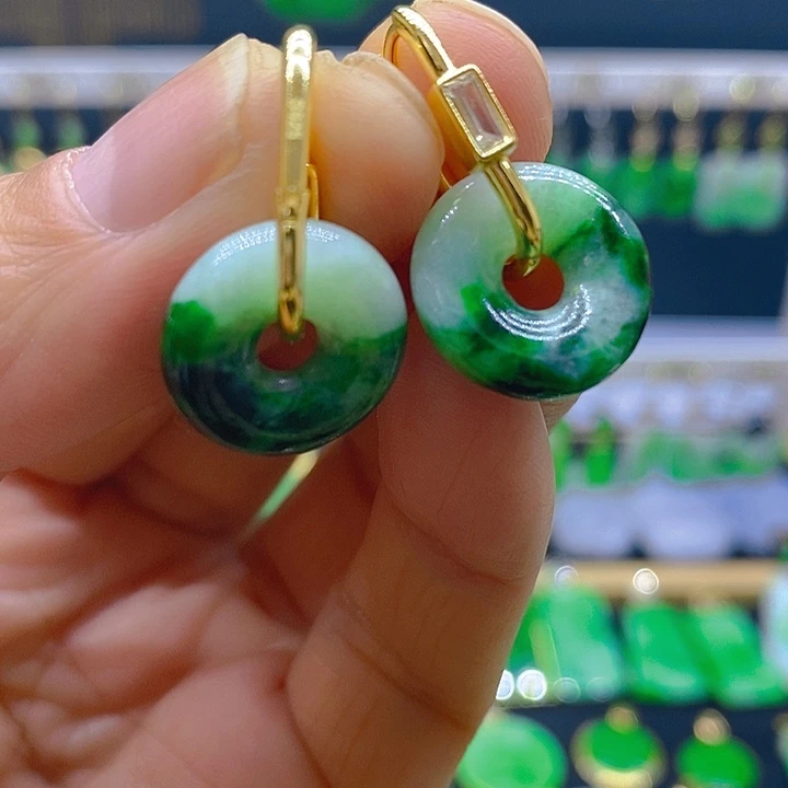 翡翠银S925镶嵌耳饰耳坠