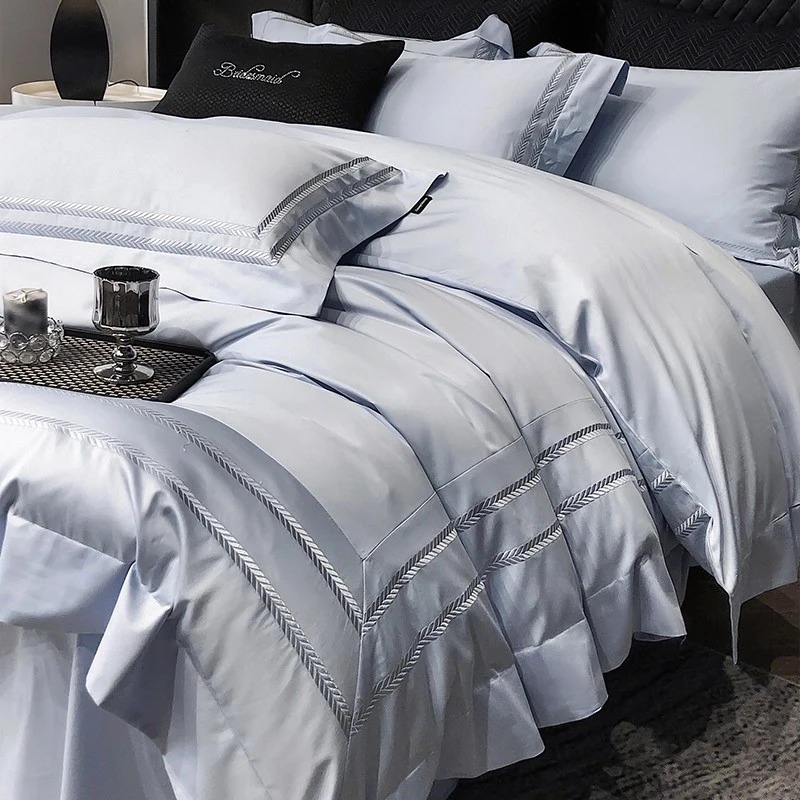 梦巢高端酒店风100长绒棉四件套纯棉全棉床单欧式轻奢纯色被套AL