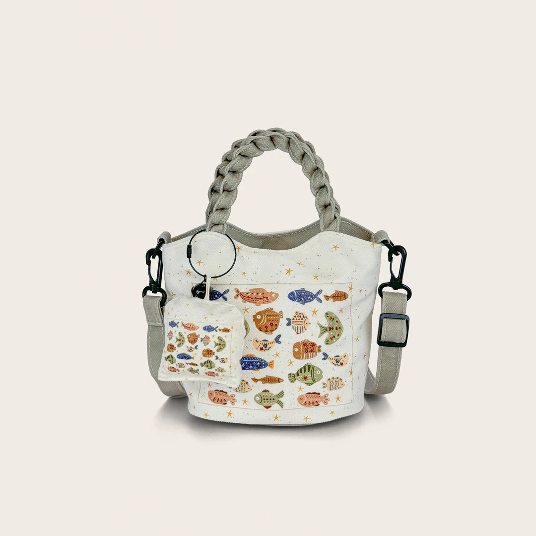 原创设计师款印花女包手提包单肩斜挎包时尚休闲百搭女士春夏水桶