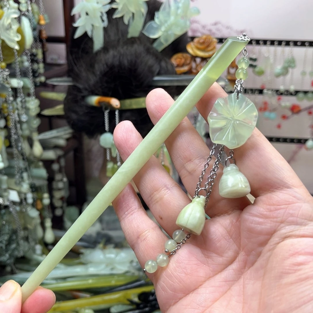 岫玉未镶嵌发饰长度19厘米左右