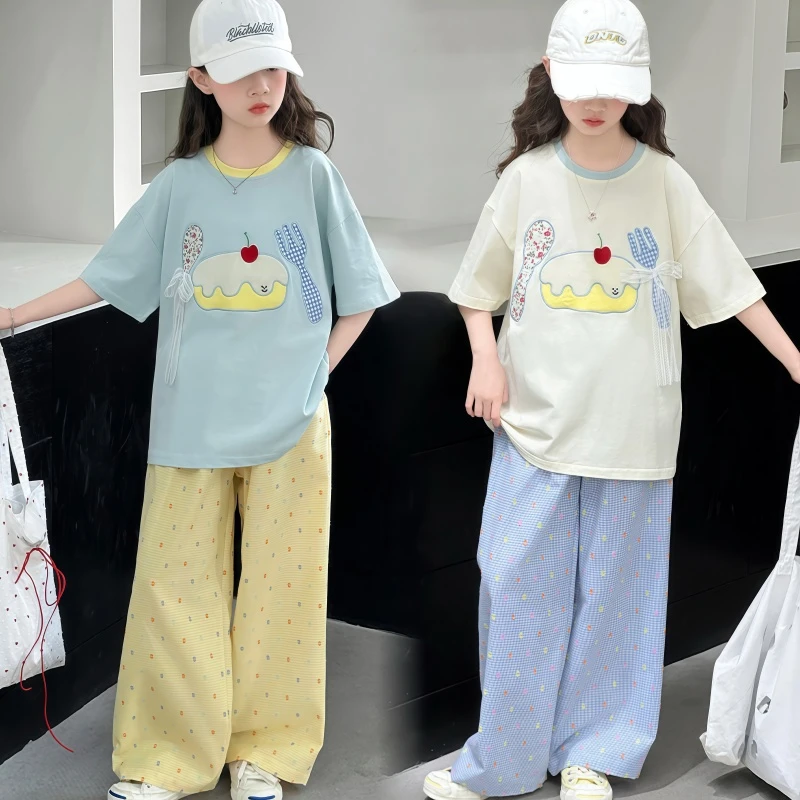 女童夏季套装2025新款大童休闲长裤夏装女孩洋气超好看短袖两件套