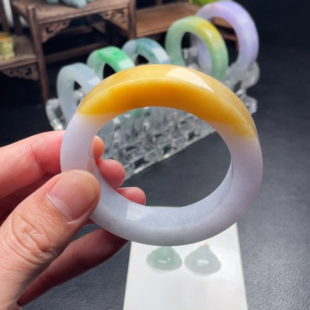 定制翡翠未镶嵌正圈粉紫底黄翡