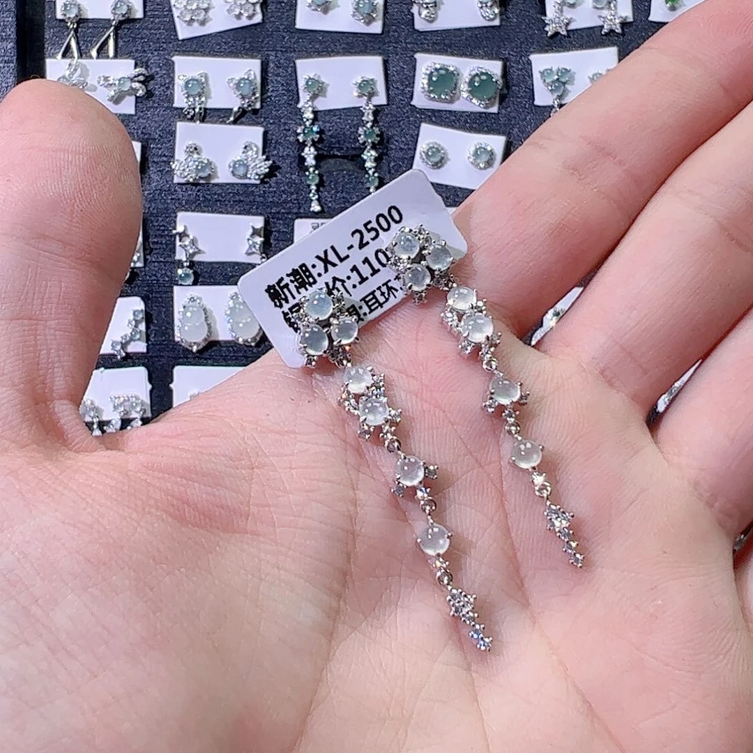 翡翠手链银S925镶嵌白*殿天然翡翠A货