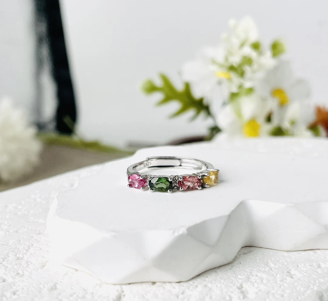 H115天然碧玺戒指 S925银镶嵌（多样性发其一）