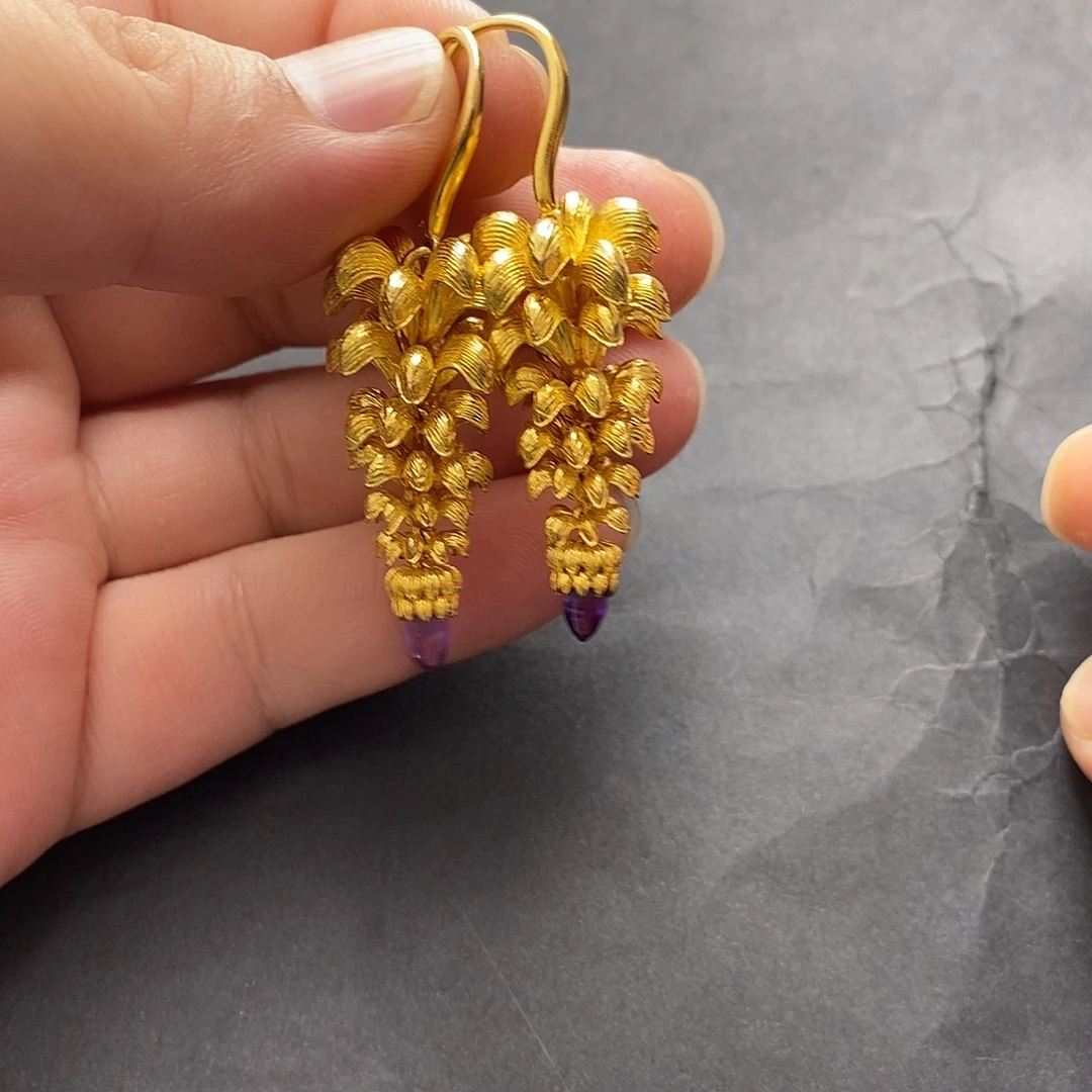 耳饰紫晶银S925镶嵌耳坠