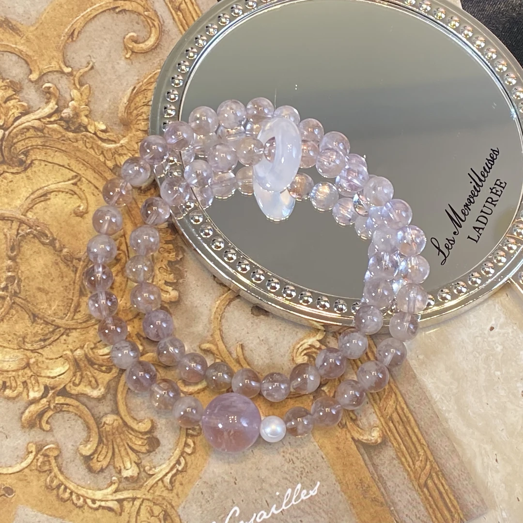 【紫兔毛双圈】紫兔毛水晶手串原创小众设计