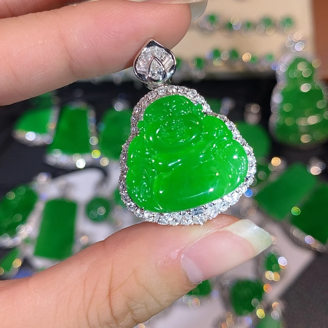 翡翠18K金镶嵌吊坠(不含链)