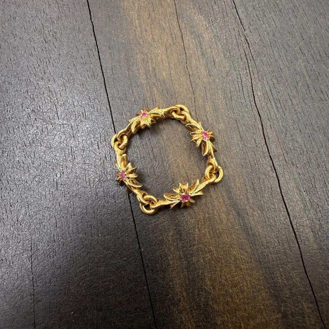 US6.5码 Chrome Hearts 克罗心 22k 粉钻tiny e十字架链条戒指