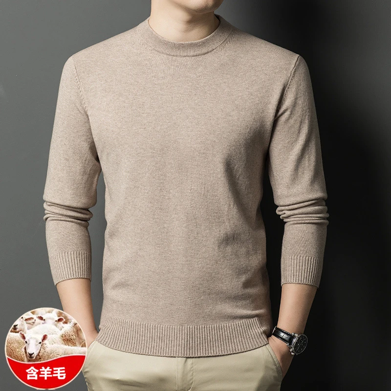 冬季新品男士含羊毛衫中青年男装圆领纯色450克保暖针织毛衣