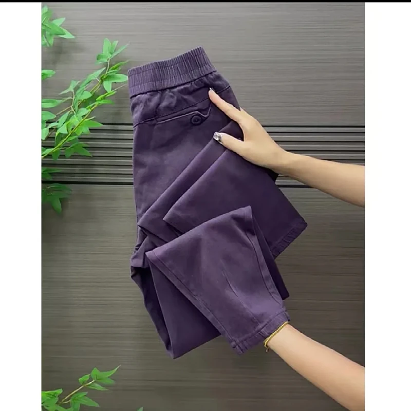 2025秋冬宽松直筒外穿百搭松紧高腰显瘦水洗棉加厚洋气百搭女长裤