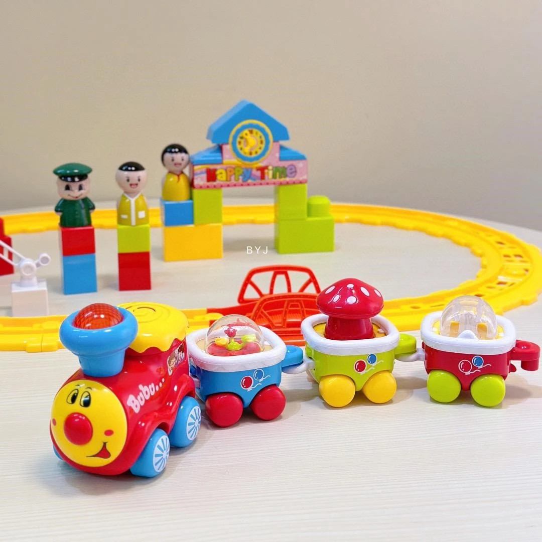宝丽汤姆斯带轨道可拆卸电动音乐小火车互动益智拼装电动汽车玩具