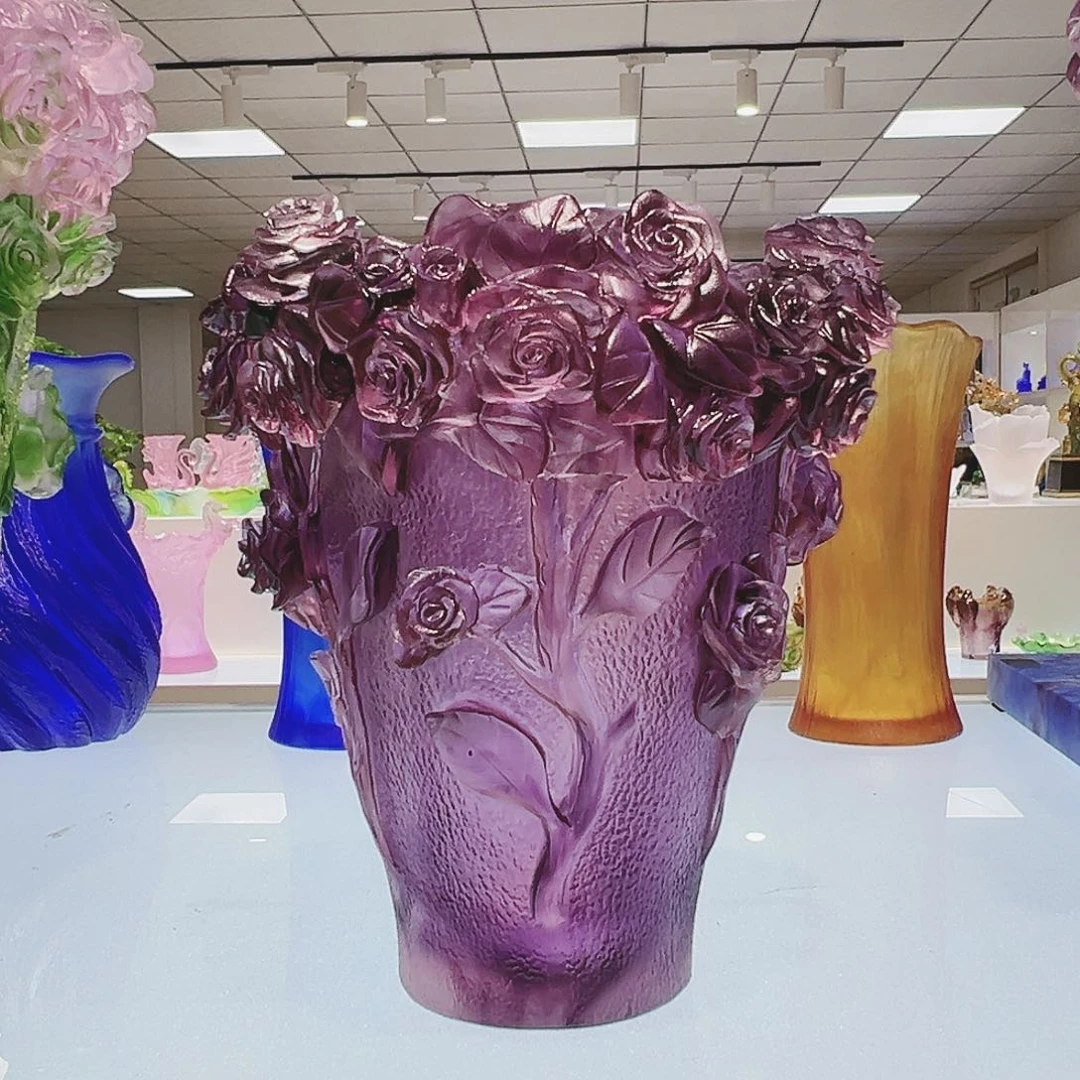 【闪购商品】手工艺品琉璃玫瑰花花瓶小号
