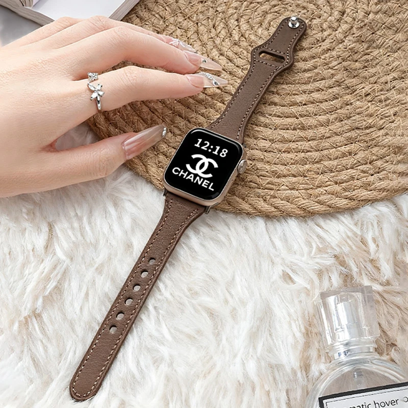 适用iwatchs11/10苹果手表表带女款se小香风s9/8/7真皮表高级腕带