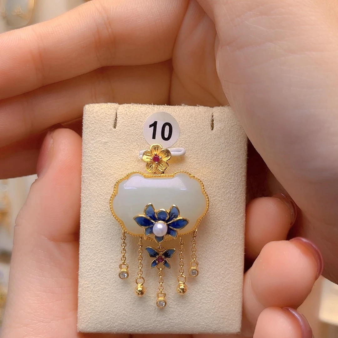 和田玉银S925镀金镶嵌颈饰