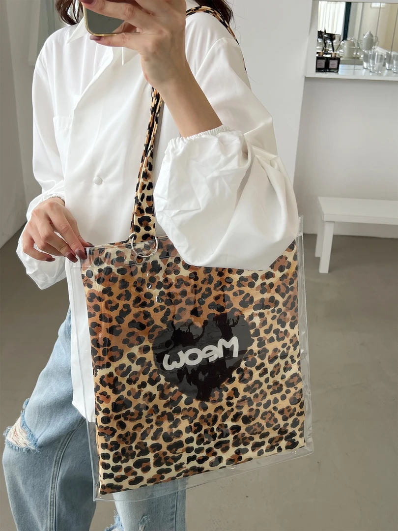 时尚豹纹托特包女2025新款大学生上课书包电脑包大包大容量单肩包