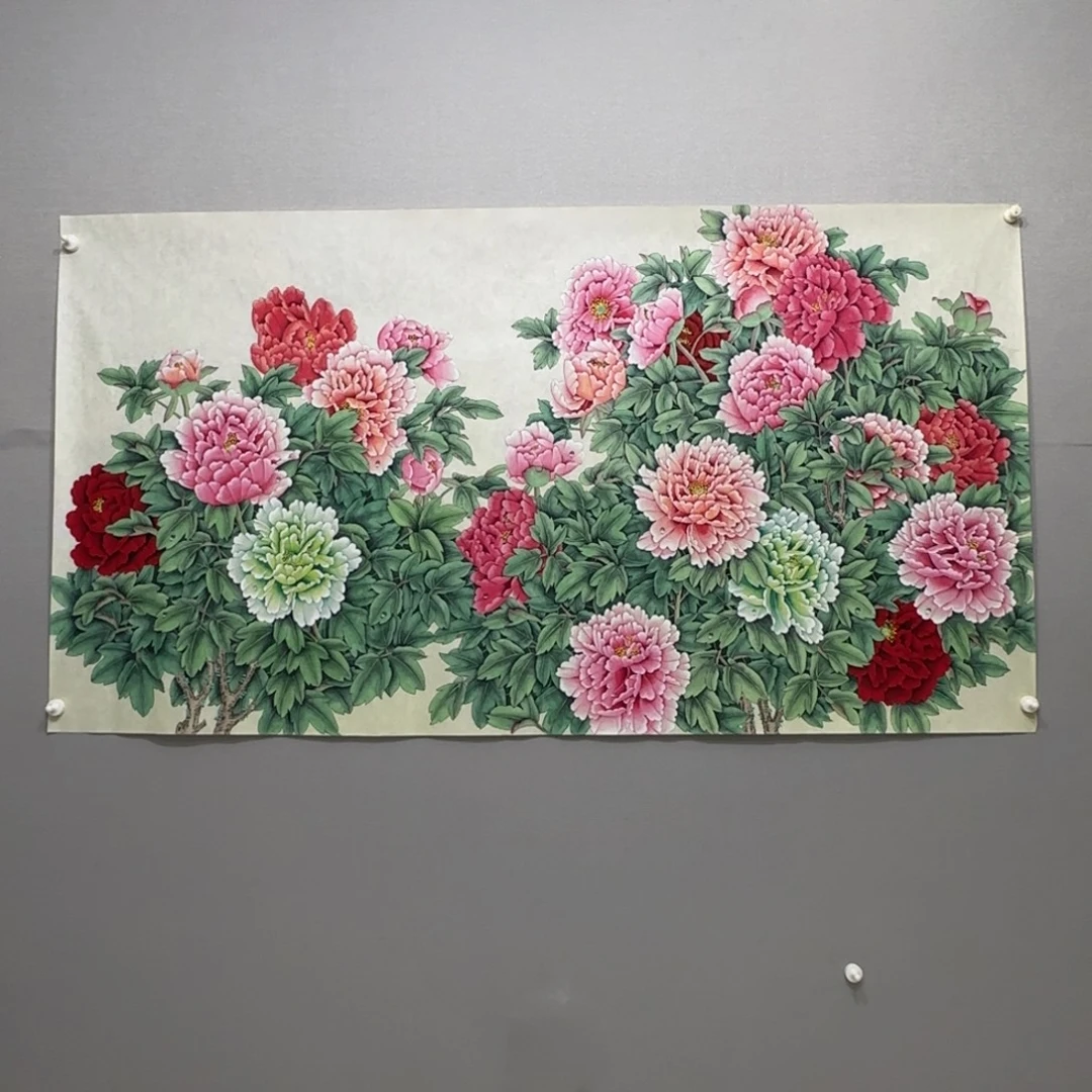 藏***锋国画横幅六尺精品牡丹贾敏
